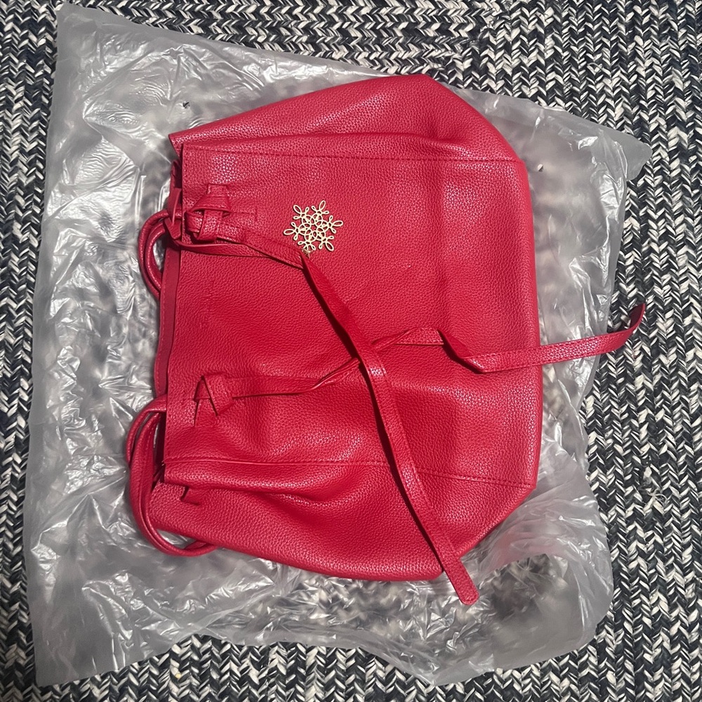 Red Leather Tote Bag with Gold Accent